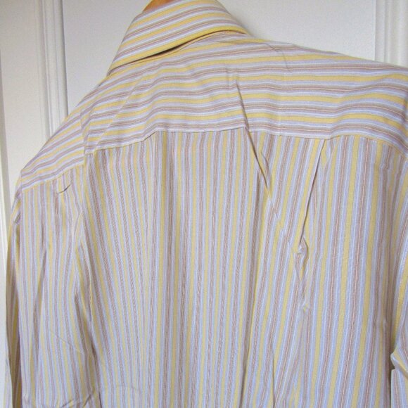 Ermenegildo Zegna Dress Shirt  Long Sleeve Cotton, White/Tan/Yellow, sz.46/18 - Picture 7 of 8